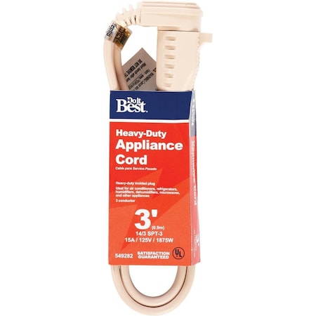 All-Source 3 Ft. 14/3 15A Heavy-Duty Appliance Cord AC-PT3143-3-BG